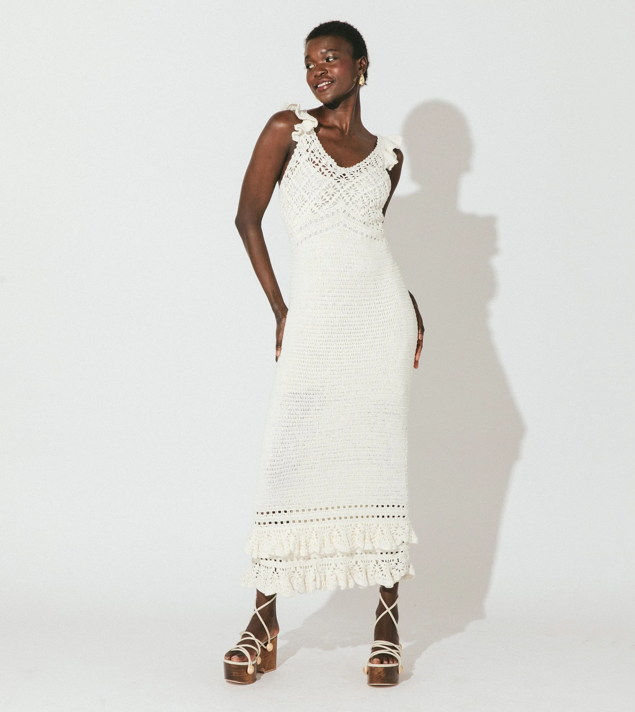 Janis Hand Crochet Midi Dress | Ivory