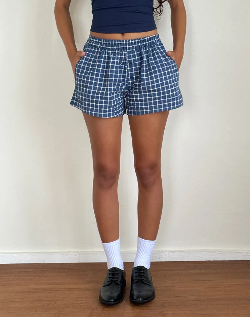 Laboxe Pyjama Short in Navy Tartan Poplin