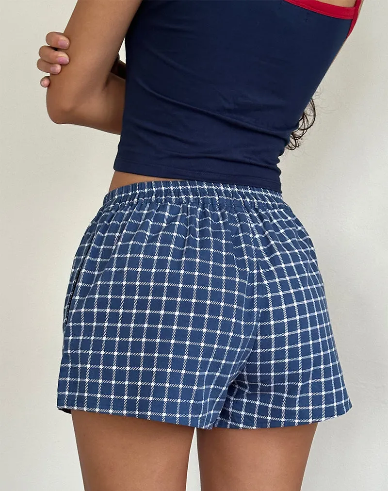 Laboxe Pyjama Short in Navy Tartan Poplin