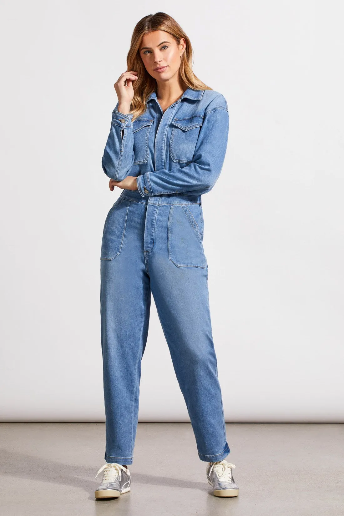 LIGHTWEIGHT DENIM JUMPSUIT WITH POCKETS-Sky blue