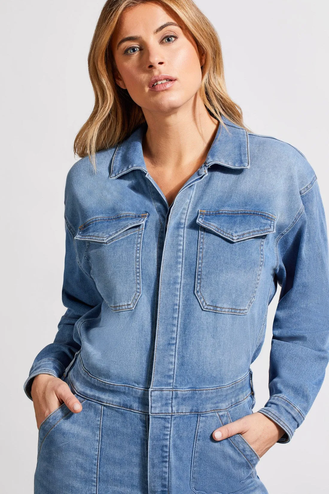 LIGHTWEIGHT DENIM JUMPSUIT WITH POCKETS-Sky blue