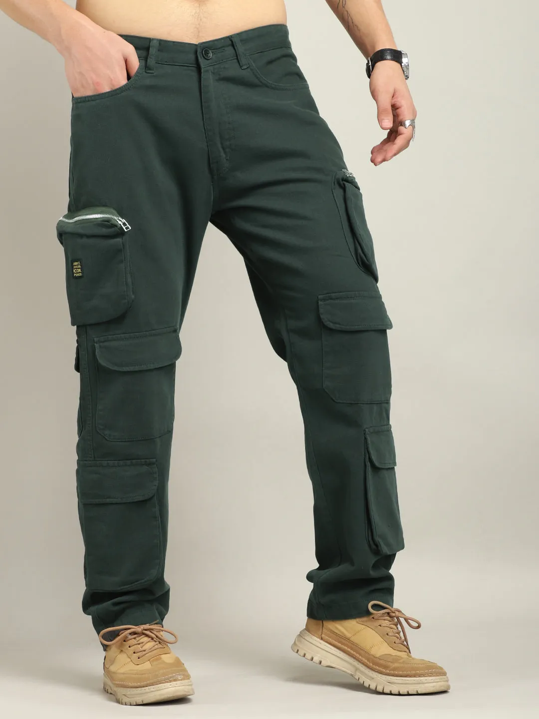 Lucas Multipocket Green Cotton Drill Cargo