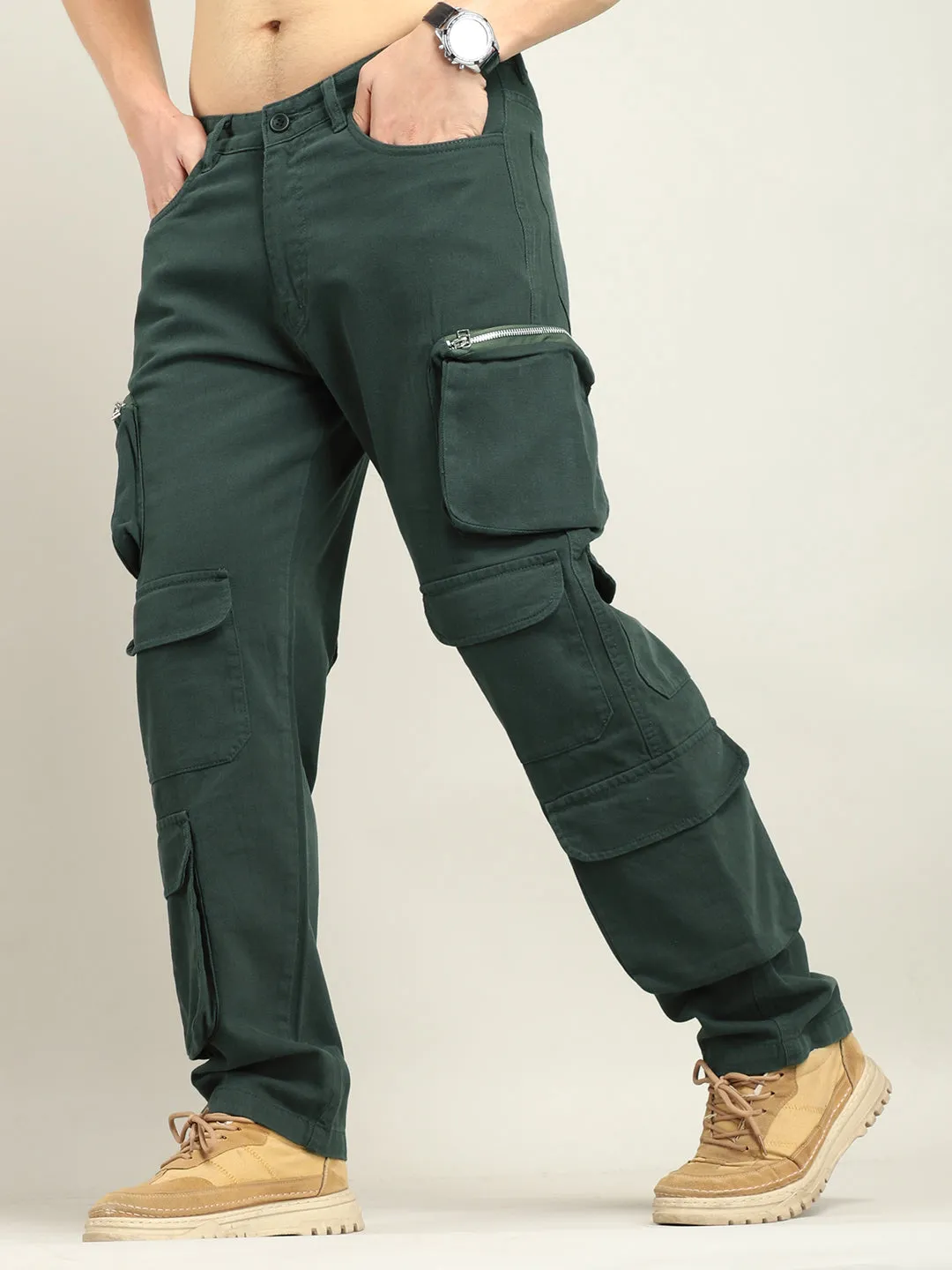 Lucas Multipocket Green Cotton Drill Cargo