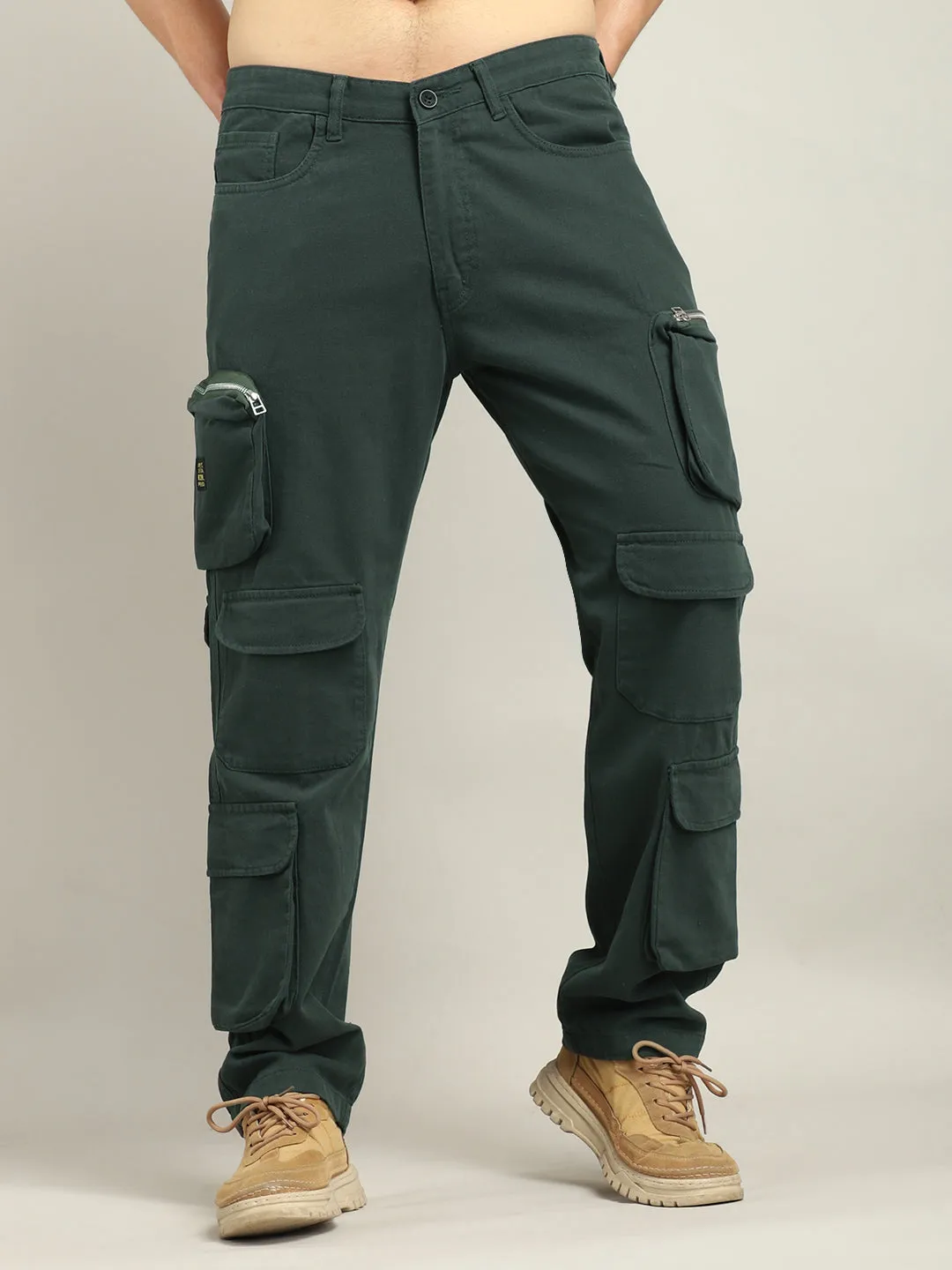 Lucas Multipocket Green Cotton Drill Cargo