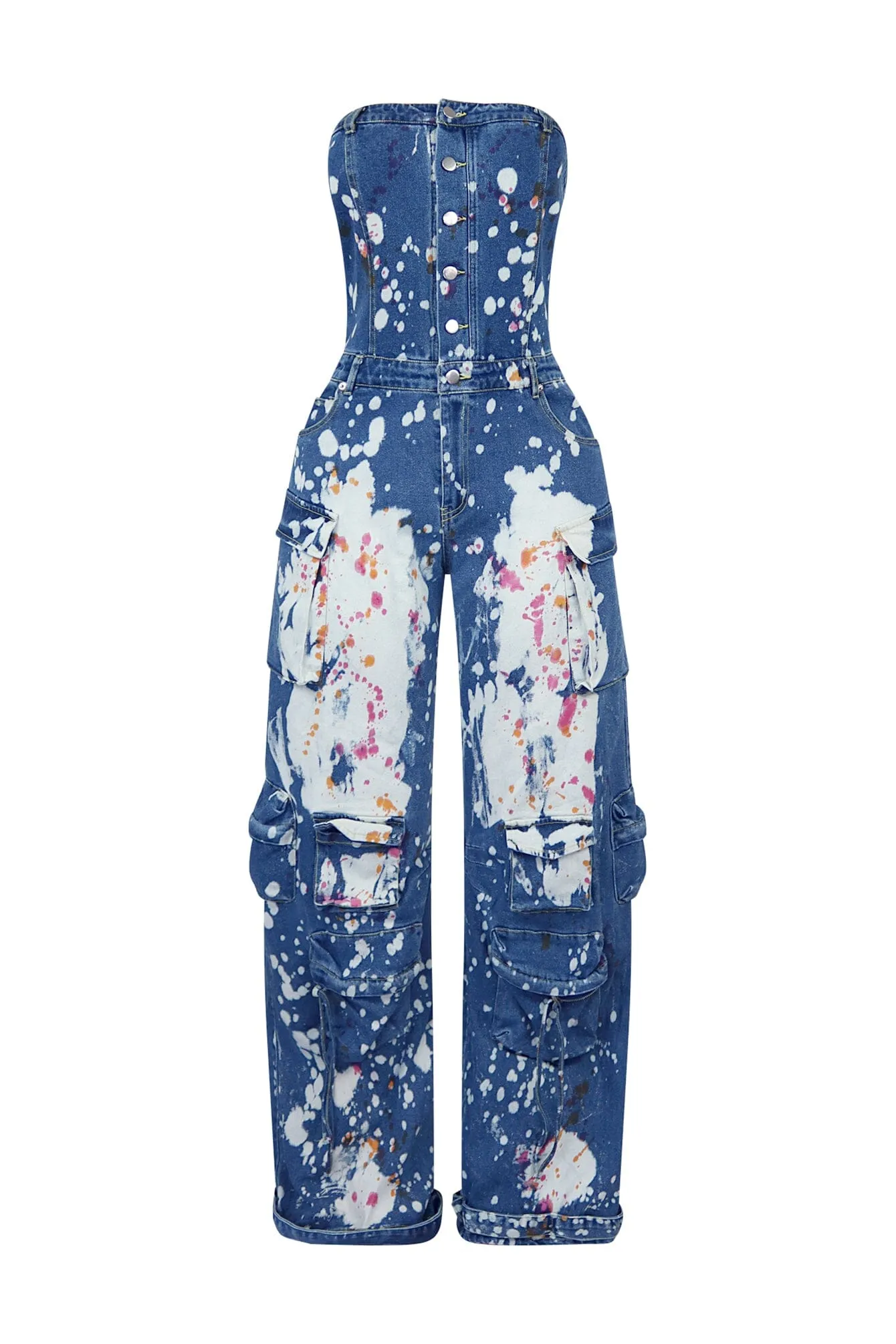 Magician Washed Denim Paint Jumpsuit