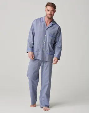 Men's Cotton Twill Pyjama Set – Garrison Blue Herringbone