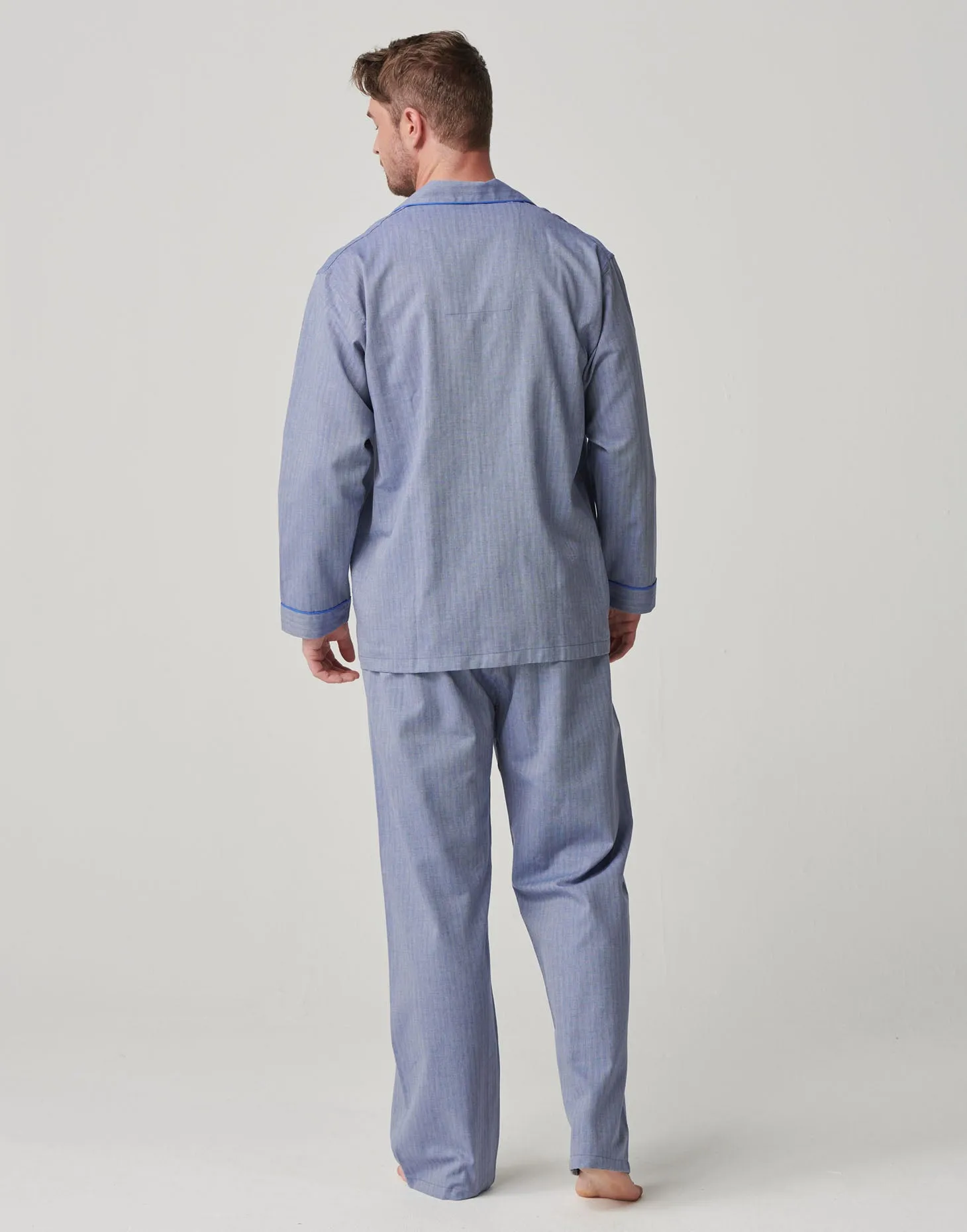 Men's Cotton Twill Pyjama Set – Garrison Blue Herringbone