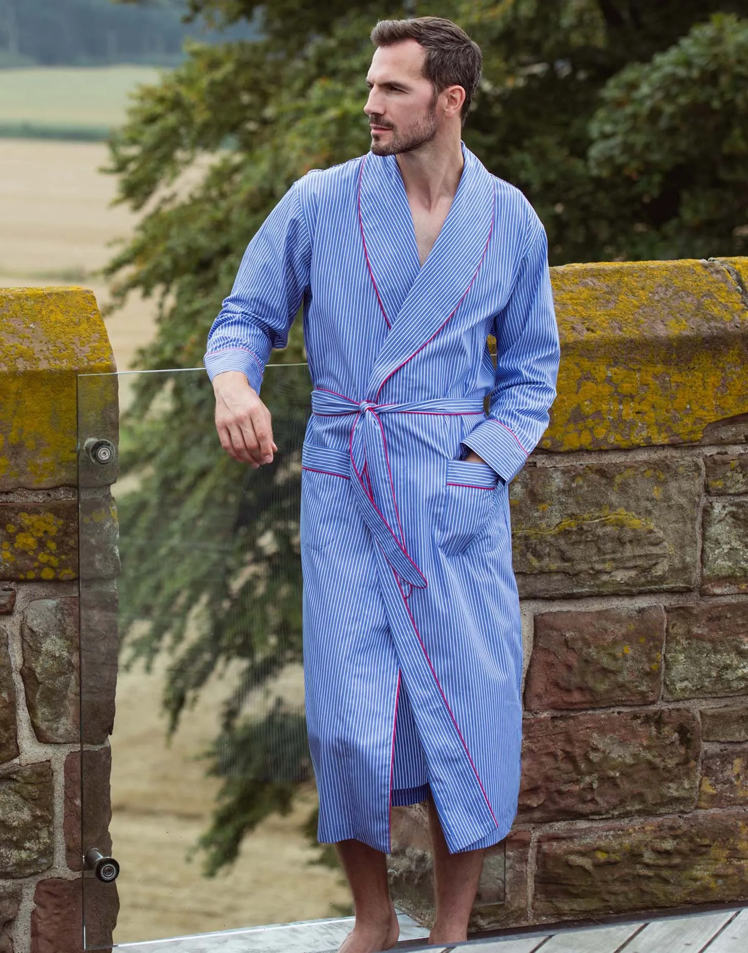 Men's Crisp Cotton Dressing Gown – Burford Stripe