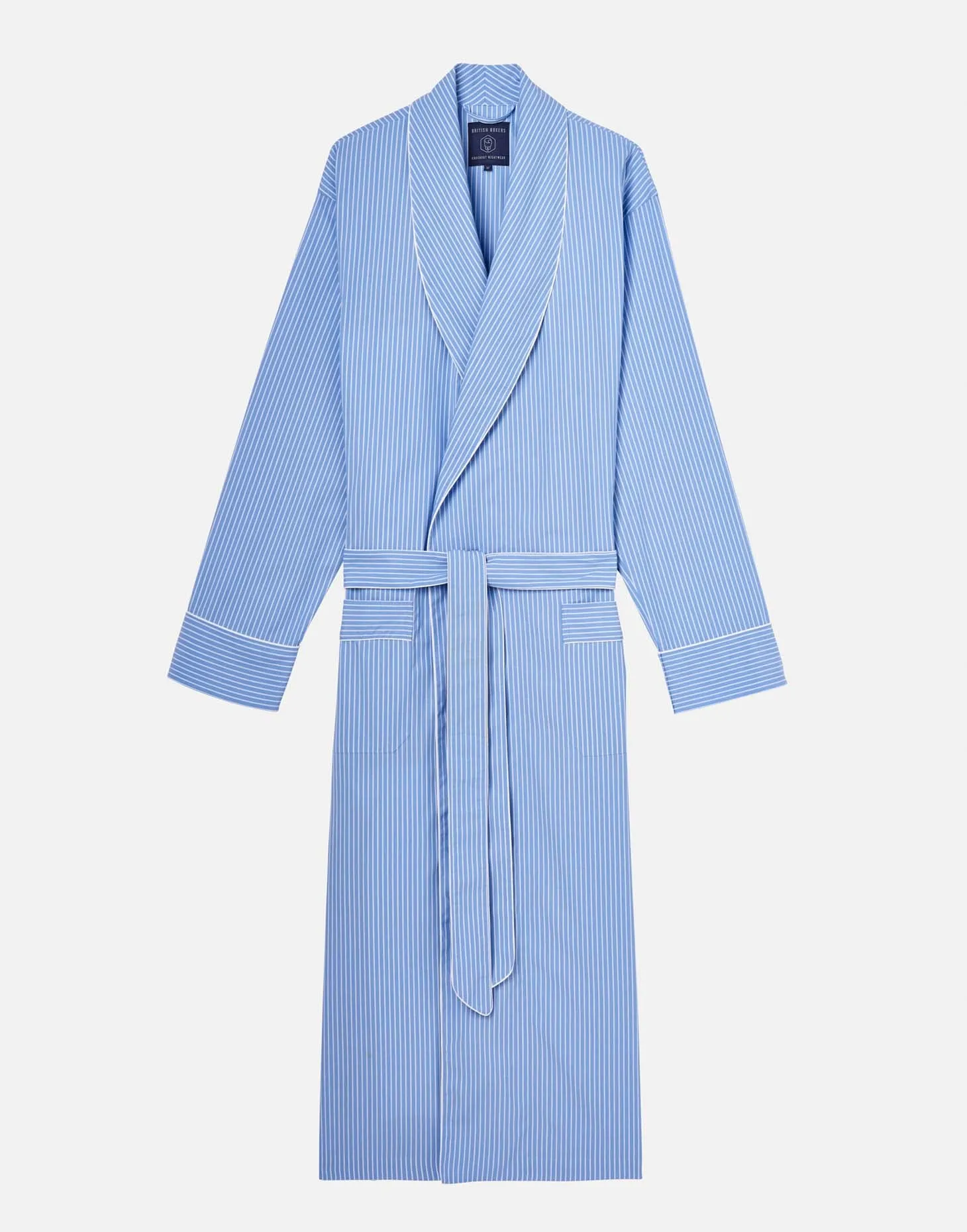 Men's Crisp Cotton Dressing Gown – Sky Blue & White Stripe