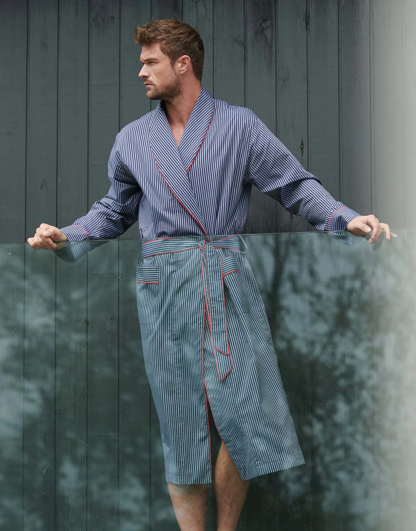 Men's Crisp Cotton Dressing Gown – Winchester Stripe