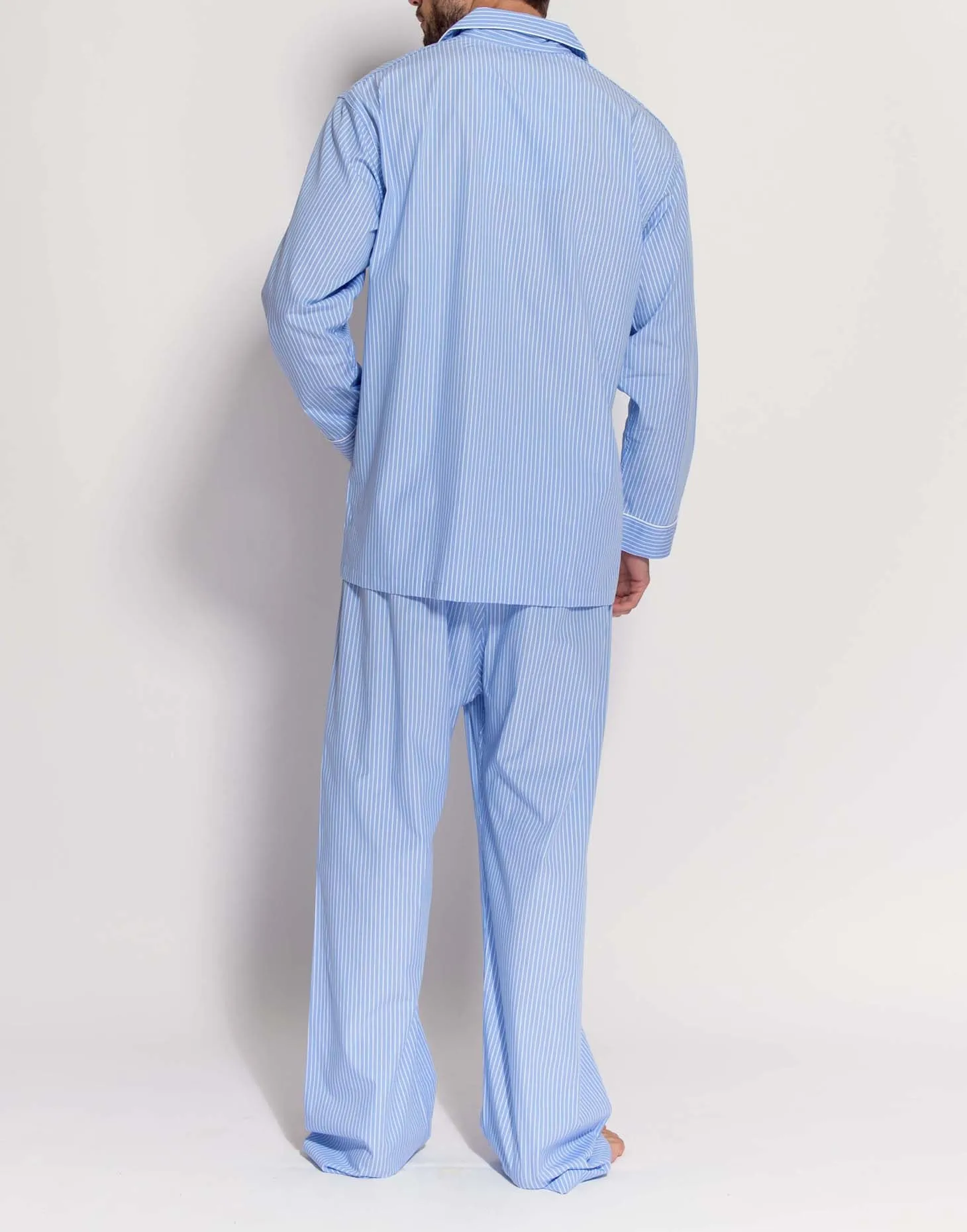 Men's Crisp Cotton Pyjama Set – Sky Blue & White Stripe