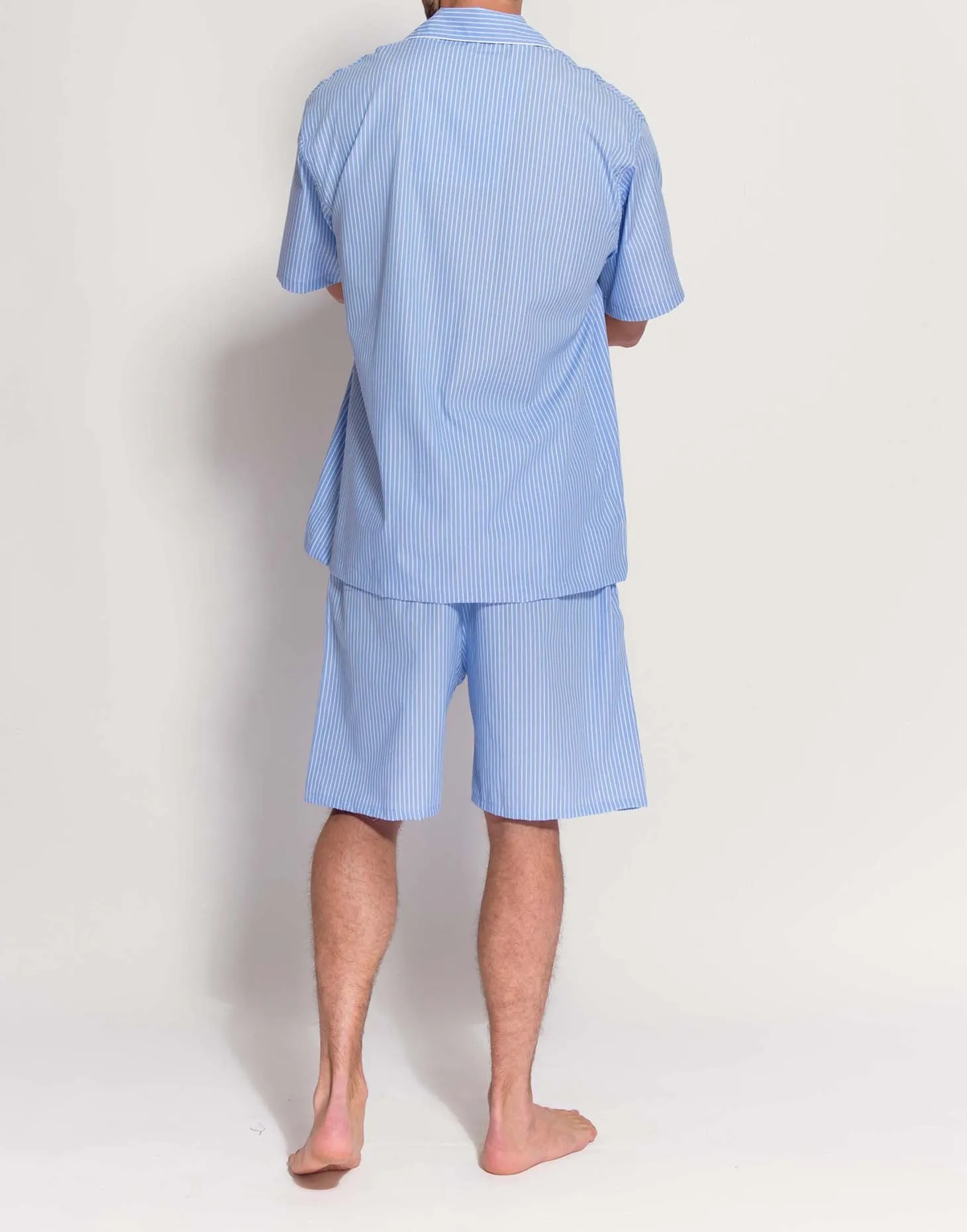 Men's Crisp Cotton Short Pyjama Set – Sky Blue & White Stripe