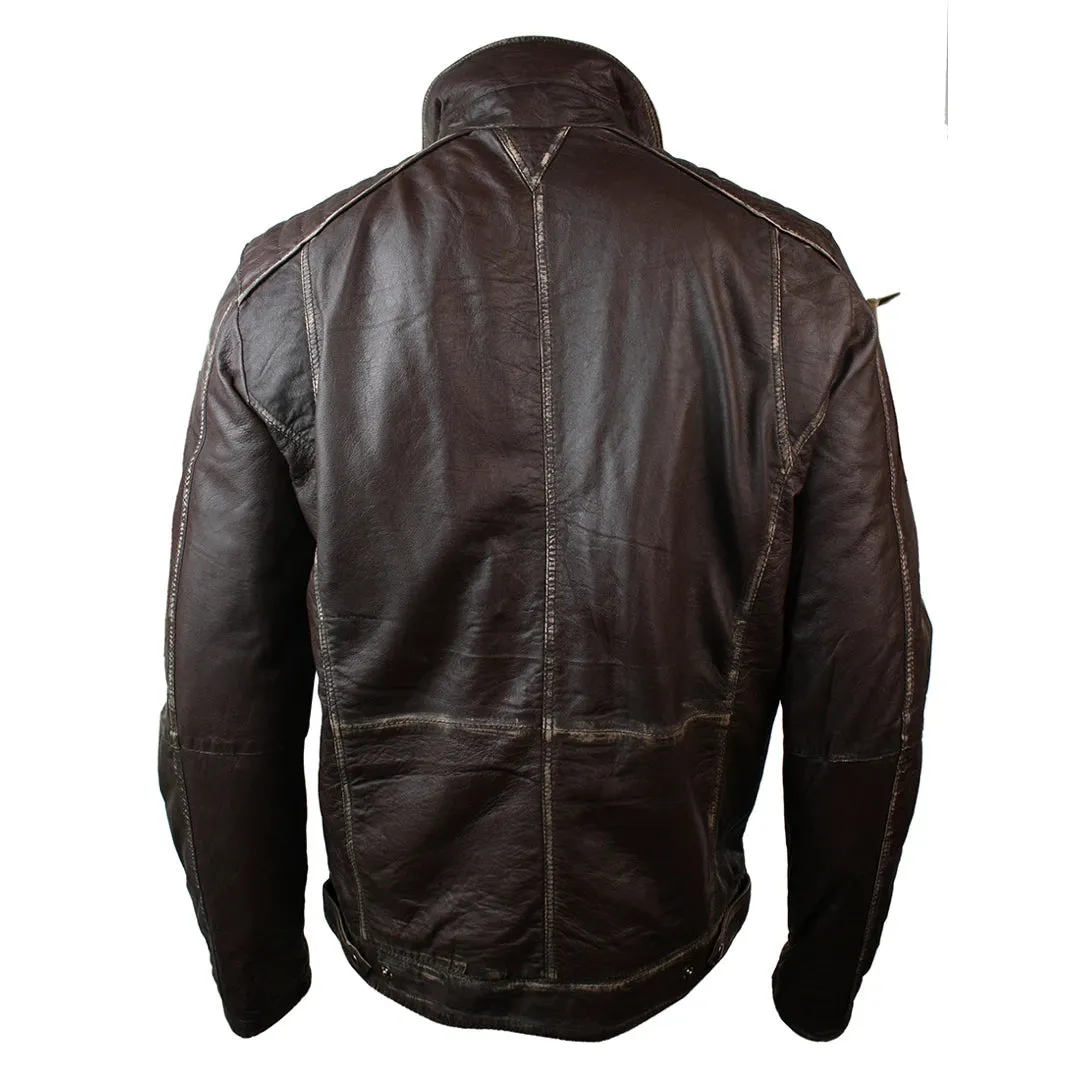 Men's Distressed Jacket Washed Leather Brown Black Rub Off