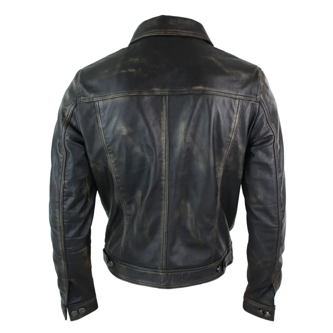 Men's Jeans Jacket Leather Short Washed Biker