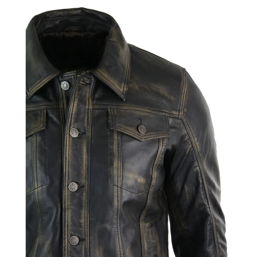 Men's Jeans Jacket Leather Short Washed Biker