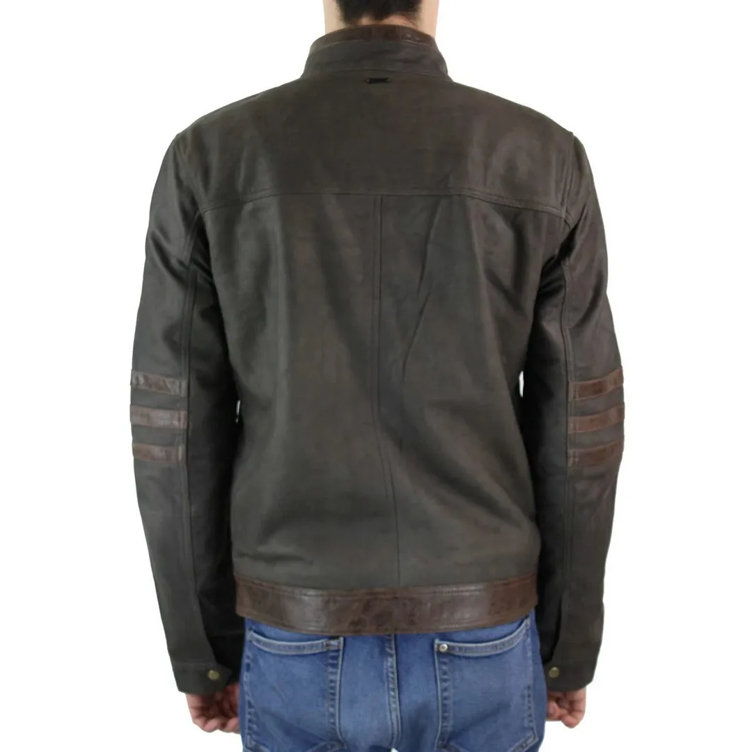 Men's X-Men Wolverine Zipped Biker Racing Jacket Black Brown Leather