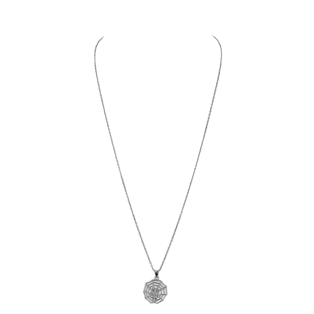 Metal Spider Cobweb Pendant Long Necklace