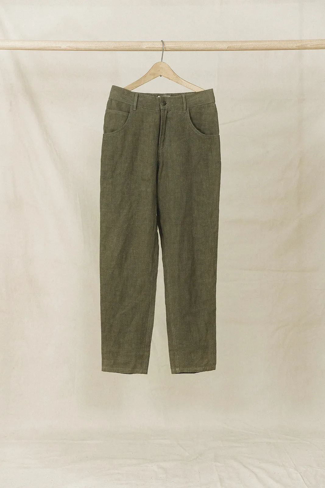 Miller - Textured Linen Pants - Khaki Green