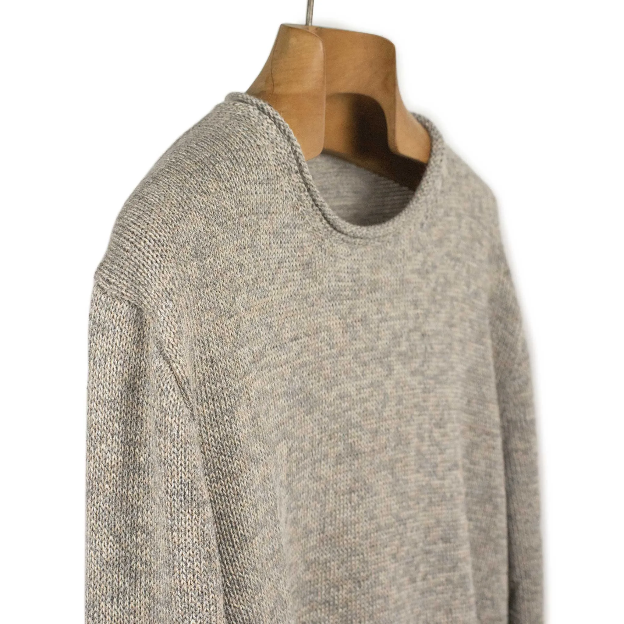 Mixed beige and grey Oatmeal alpaca silk rolled edge tunic sweater