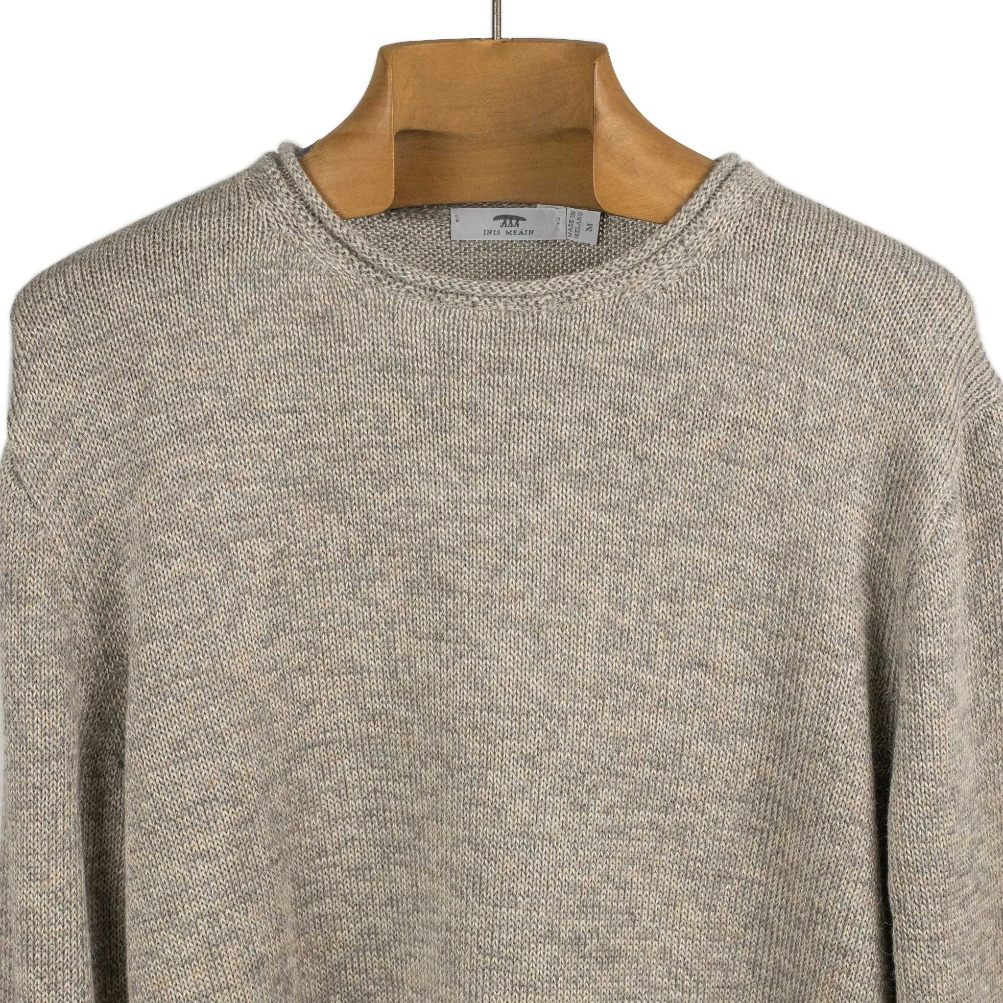 Mixed beige and grey Oatmeal alpaca silk rolled edge tunic sweater