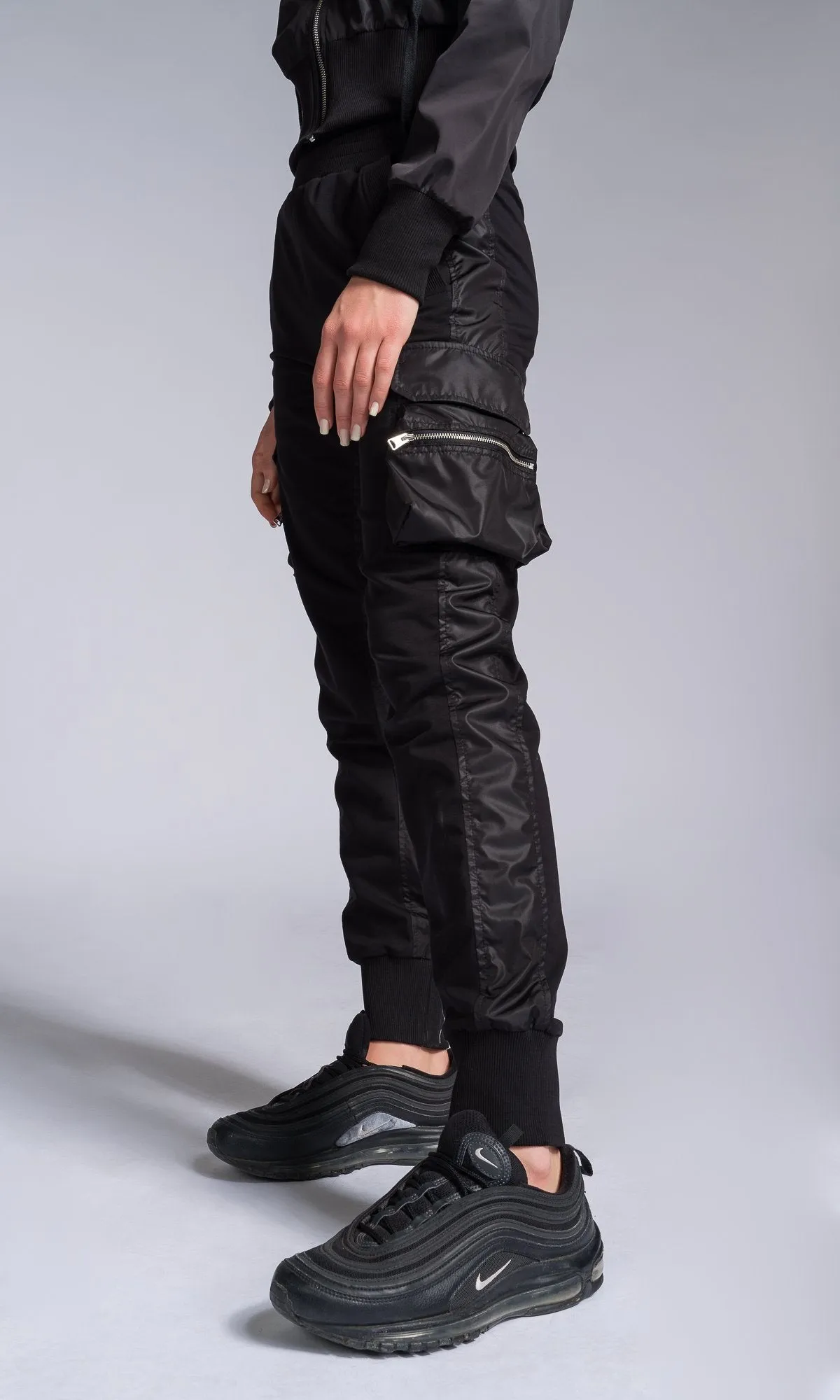 Mixed Fabric Joggers with Zippered Cargo Pockets