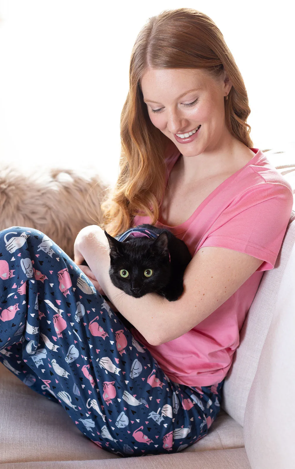 Navy Cat Short Sleeve Pajamas