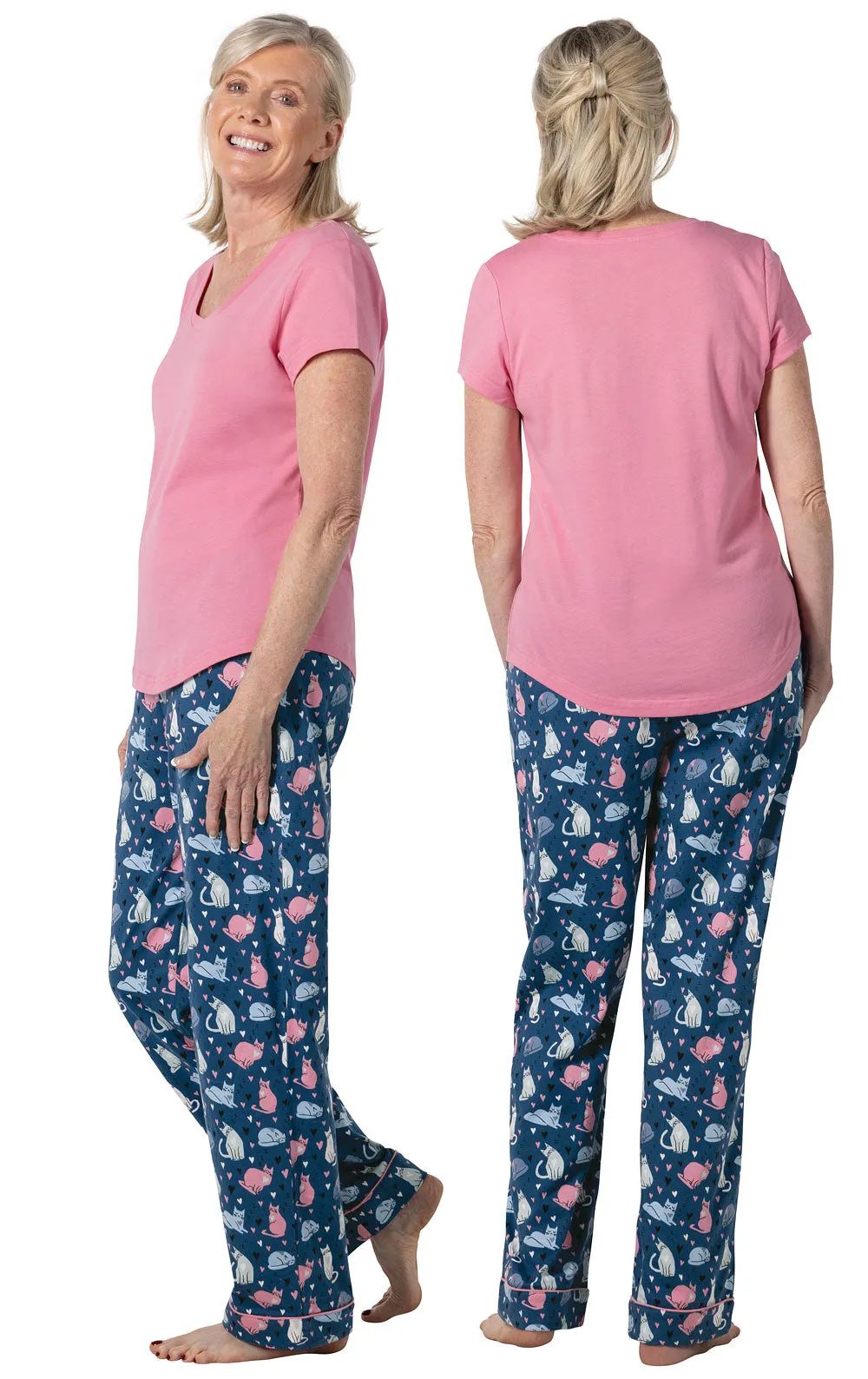 Navy Cat Short Sleeve Pajamas