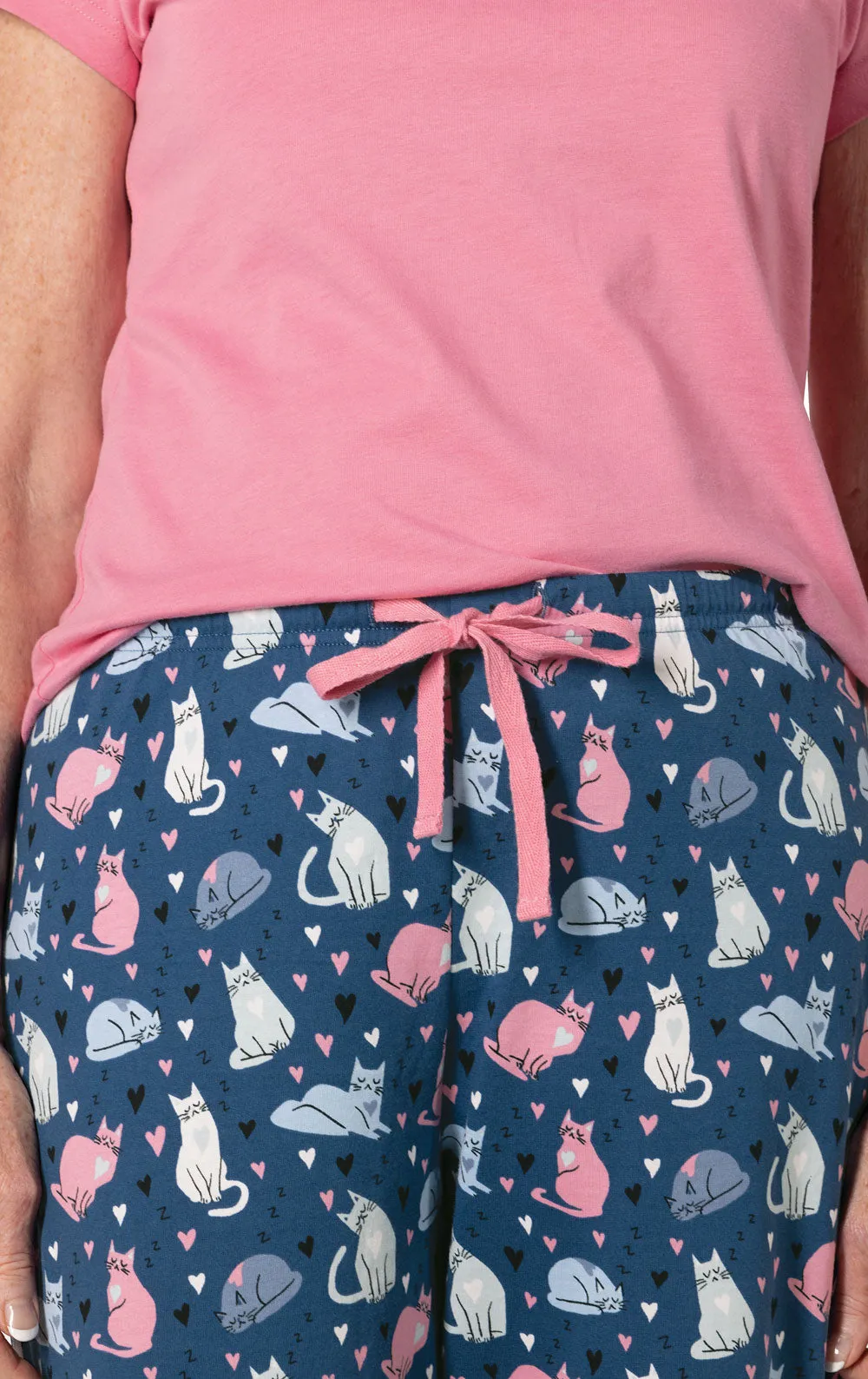 Navy Cat Short Sleeve Pajamas