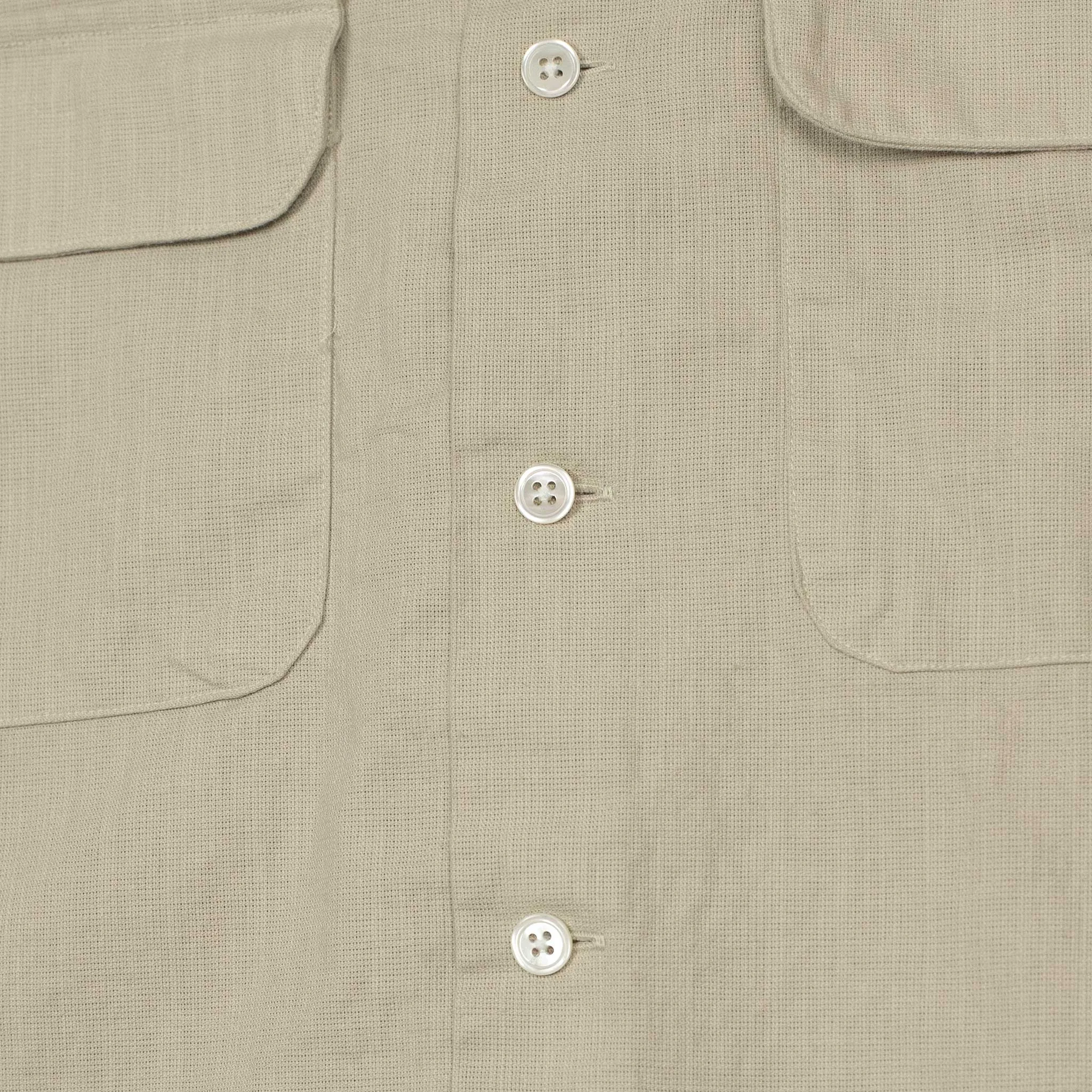 Open collar shirt in sand garment-dyed panama cotton flax