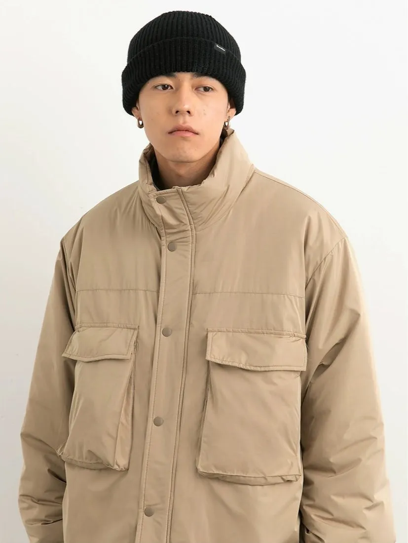 Oversized Snap Button Puffer Jacket with Spacious Pockets