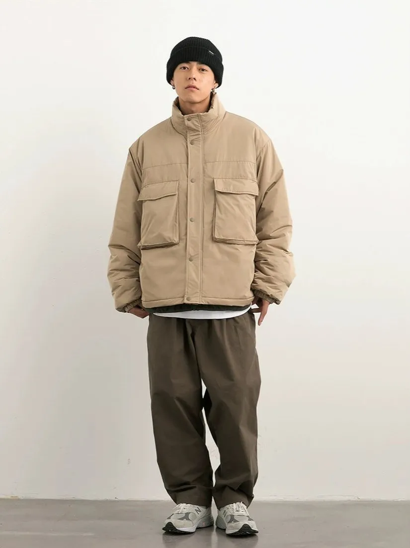 Oversized Snap Button Puffer Jacket with Spacious Pockets