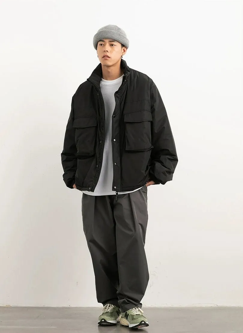 Oversized Snap Button Puffer Jacket with Spacious Pockets