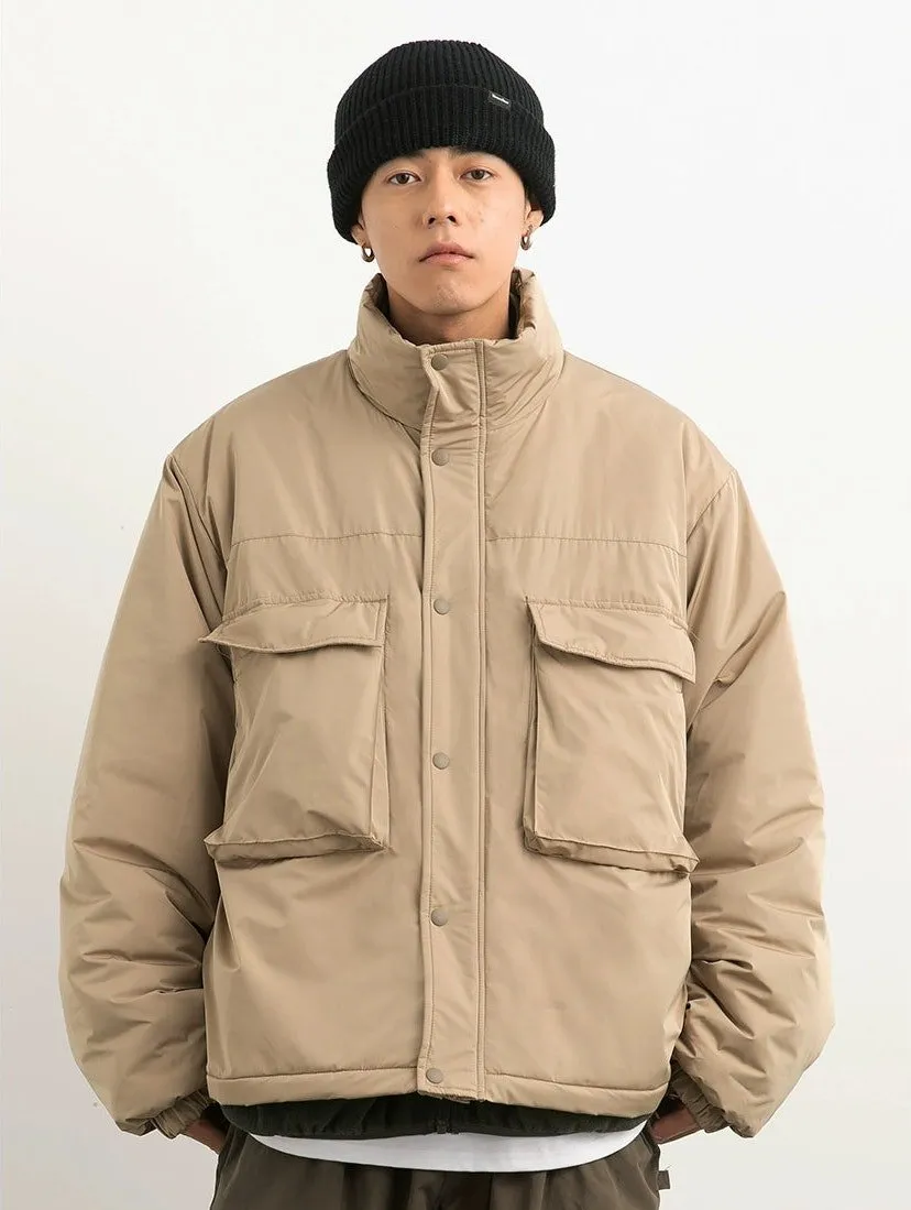 Oversized Snap Button Puffer Jacket with Spacious Pockets