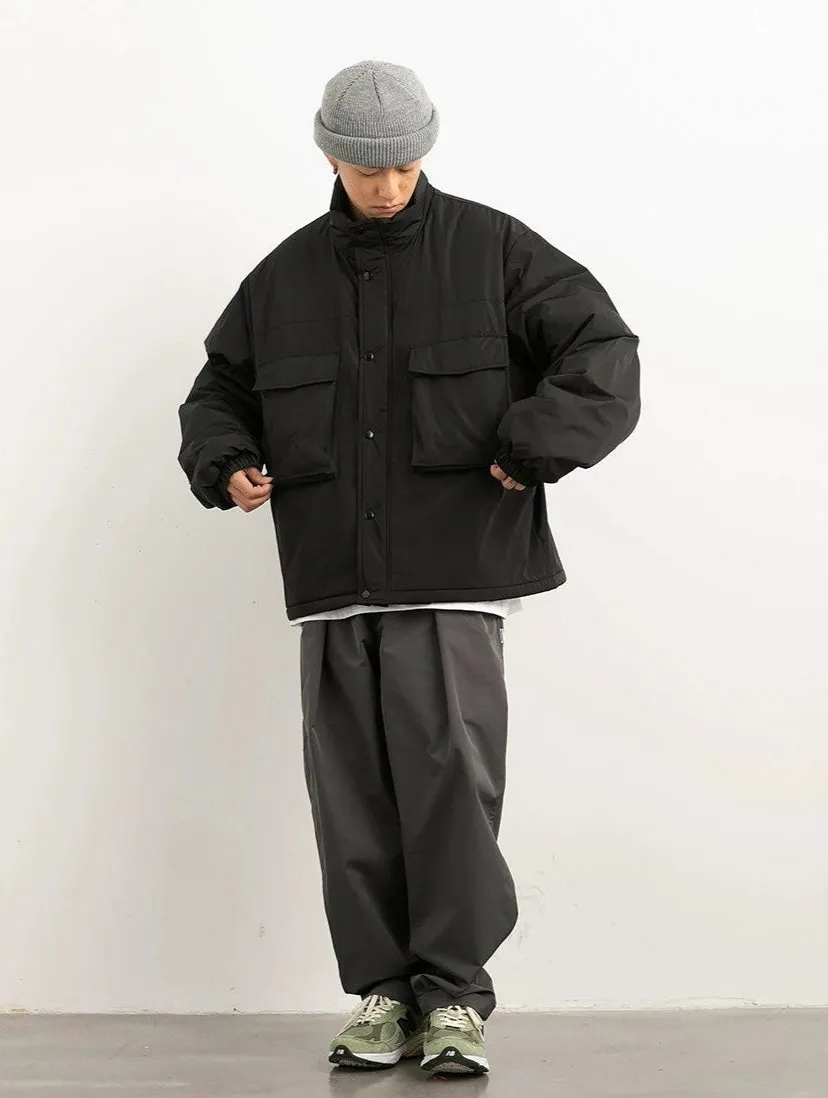 Oversized Snap Button Puffer Jacket with Spacious Pockets