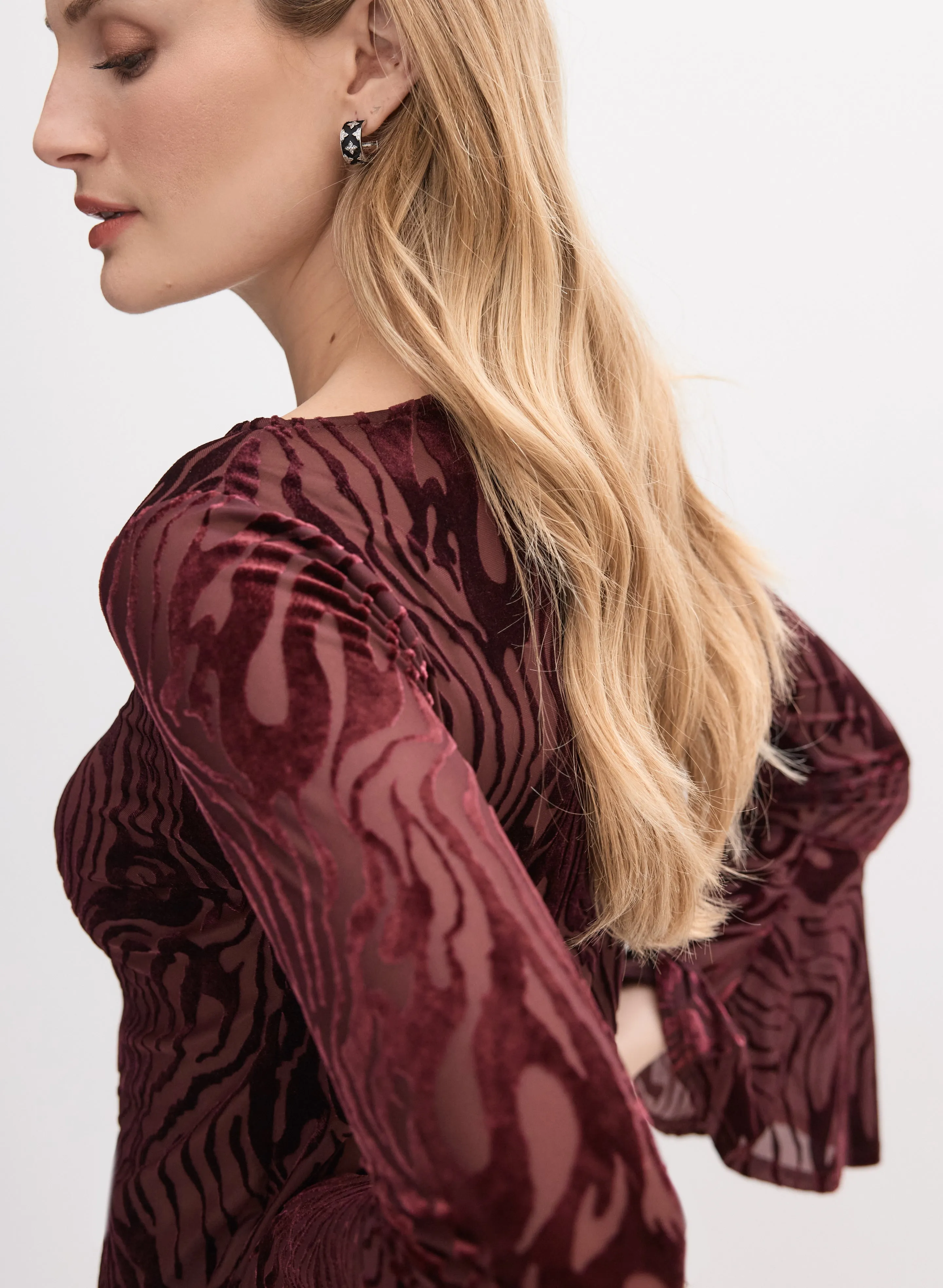 Patterned Velvet Bell Sleeve Top