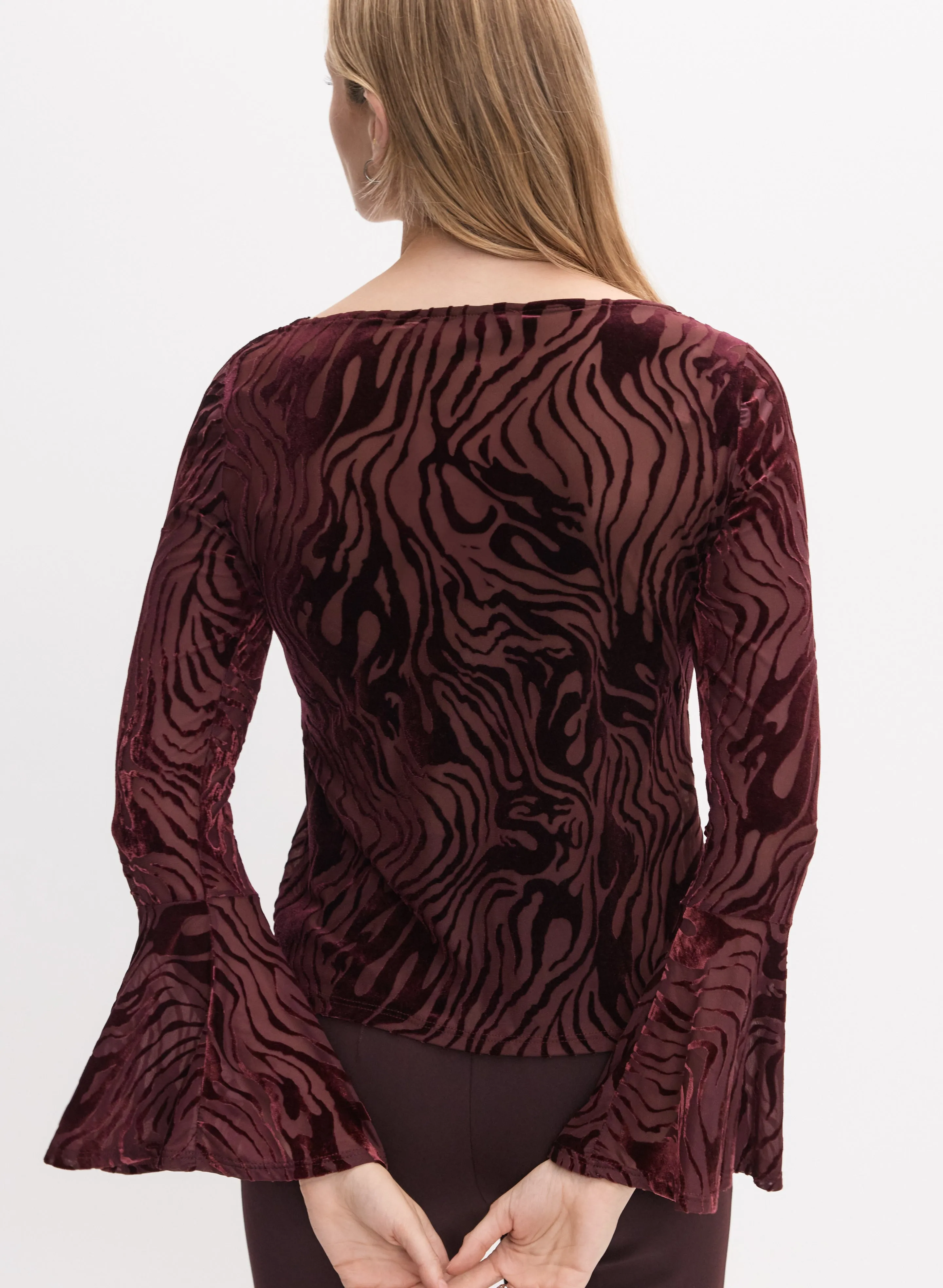 Patterned Velvet Bell Sleeve Top