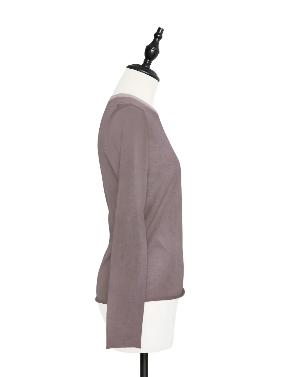 Pebble Taupe Contrast Trim Merino Wool Jumper