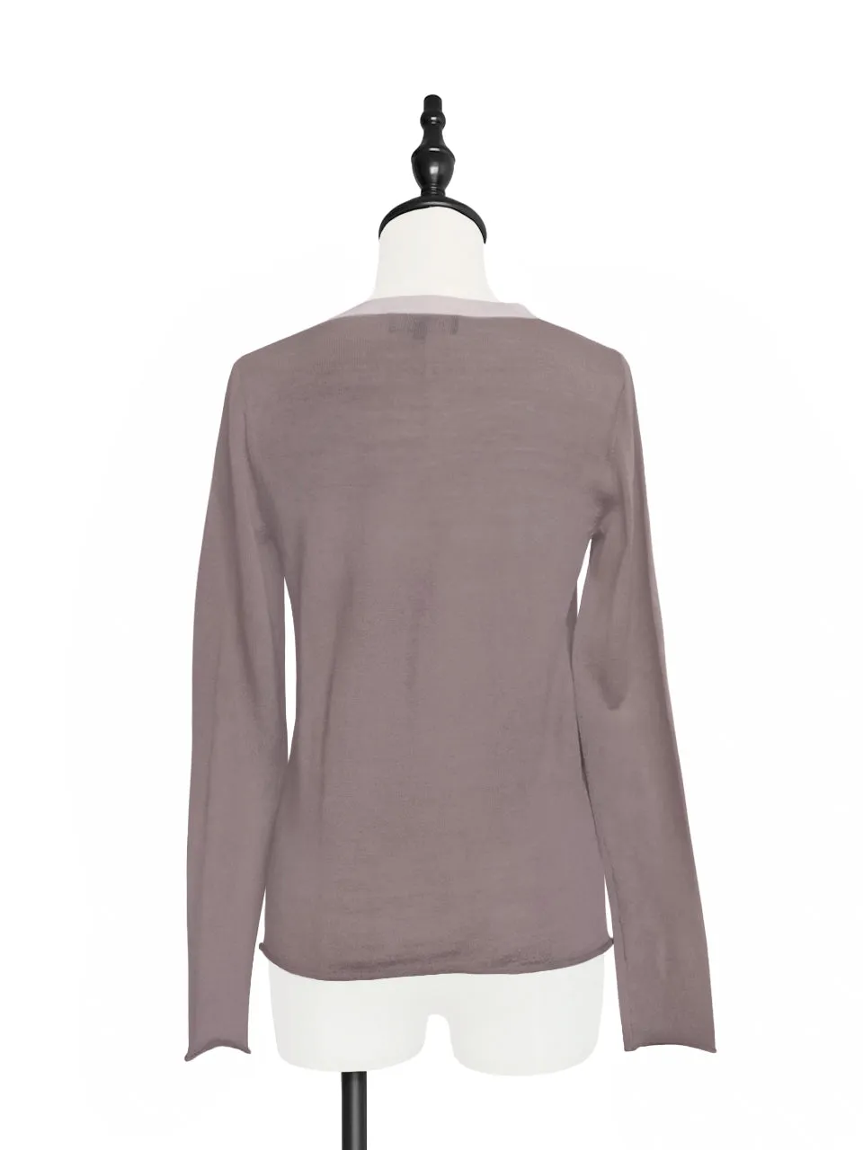 Pebble Taupe Contrast Trim Merino Wool Jumper