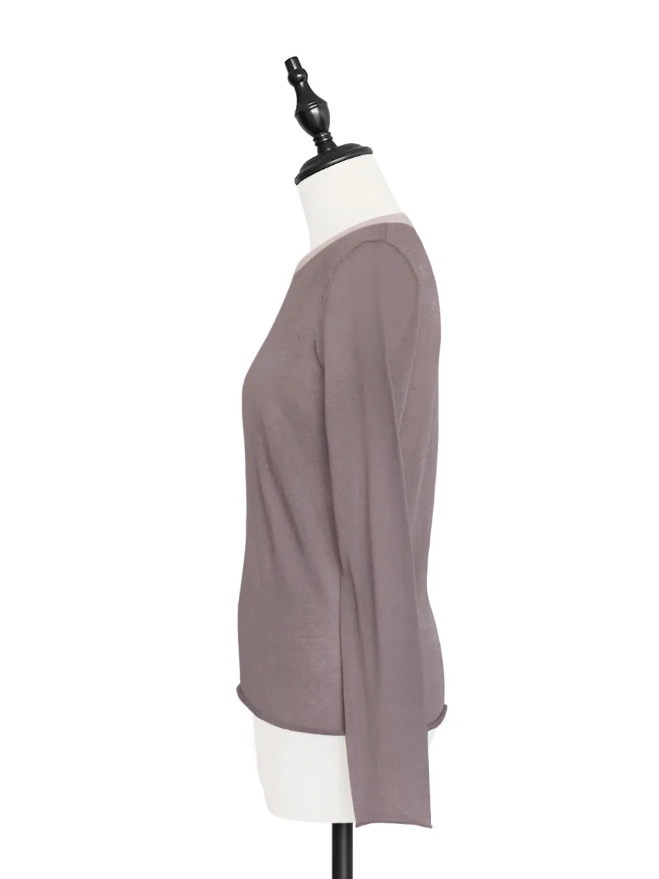 Pebble Taupe Contrast Trim Merino Wool Jumper