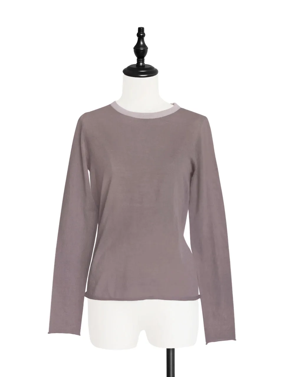 Pebble Taupe Contrast Trim Merino Wool Jumper