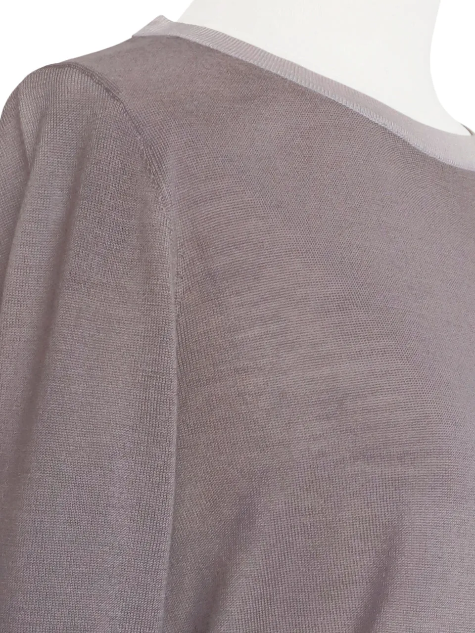 Pebble Taupe Contrast Trim Merino Wool Jumper