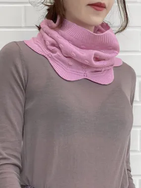 Pink Popcorn Stitch Scalloped Cashmere Wool Blend Snood