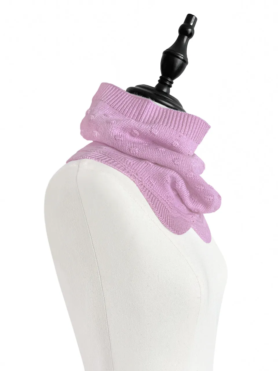 Pink Popcorn Stitch Scalloped Cashmere Wool Blend Snood