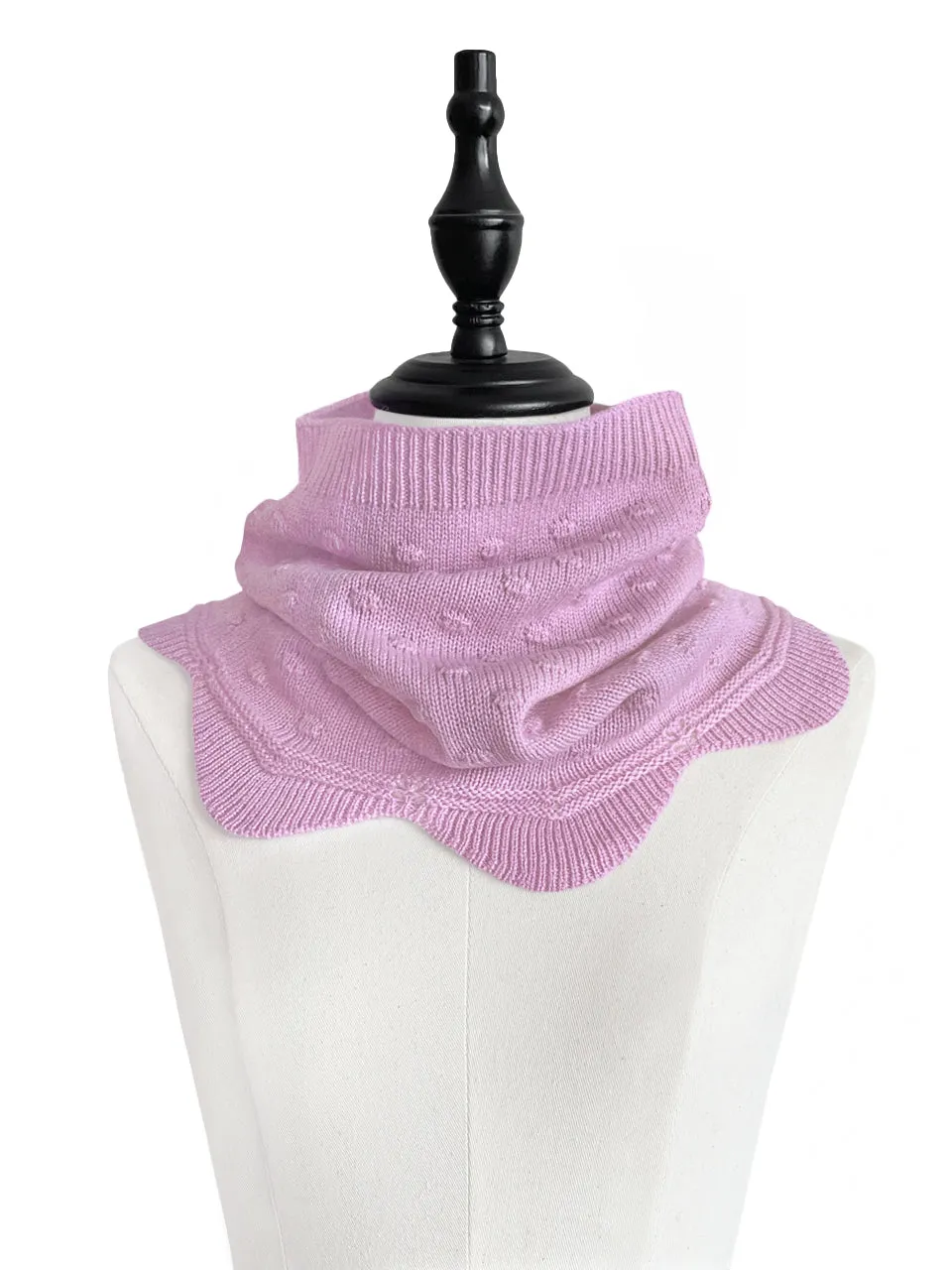 Pink Popcorn Stitch Scalloped Cashmere Wool Blend Snood