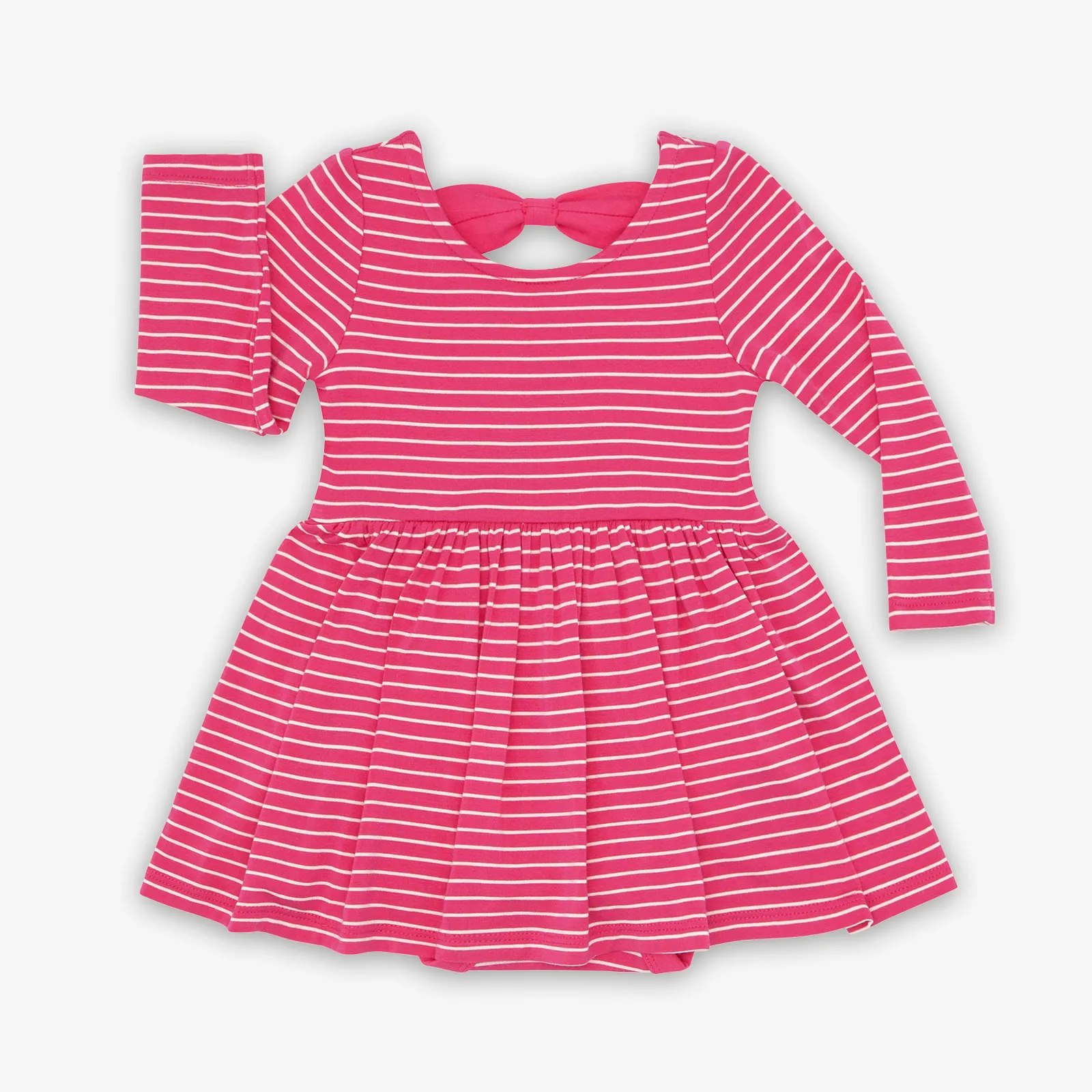 Pink Punch Stripes Bow Back Skater Dress with Bodysuit