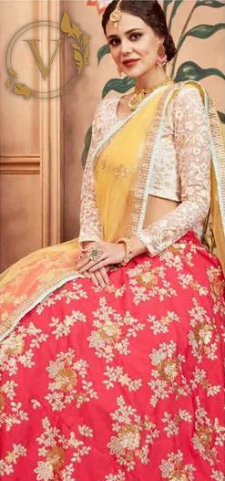 Red and White Designer Lehenga with Dupatta