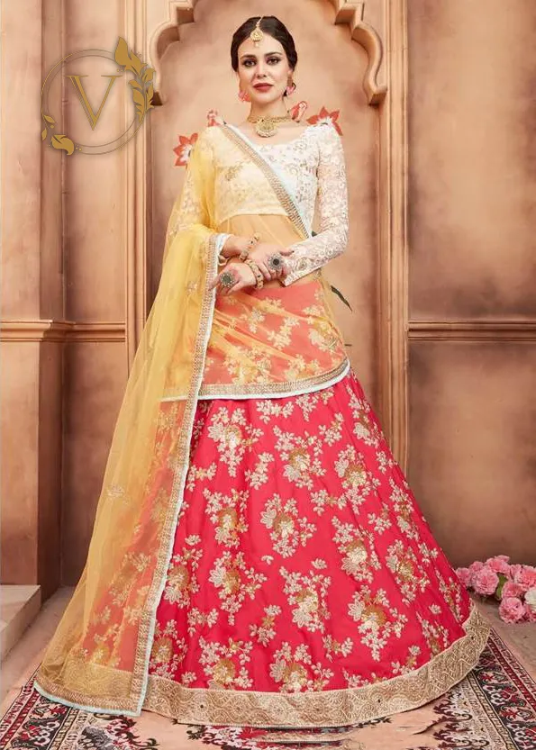 Red and White Designer Lehenga with Dupatta