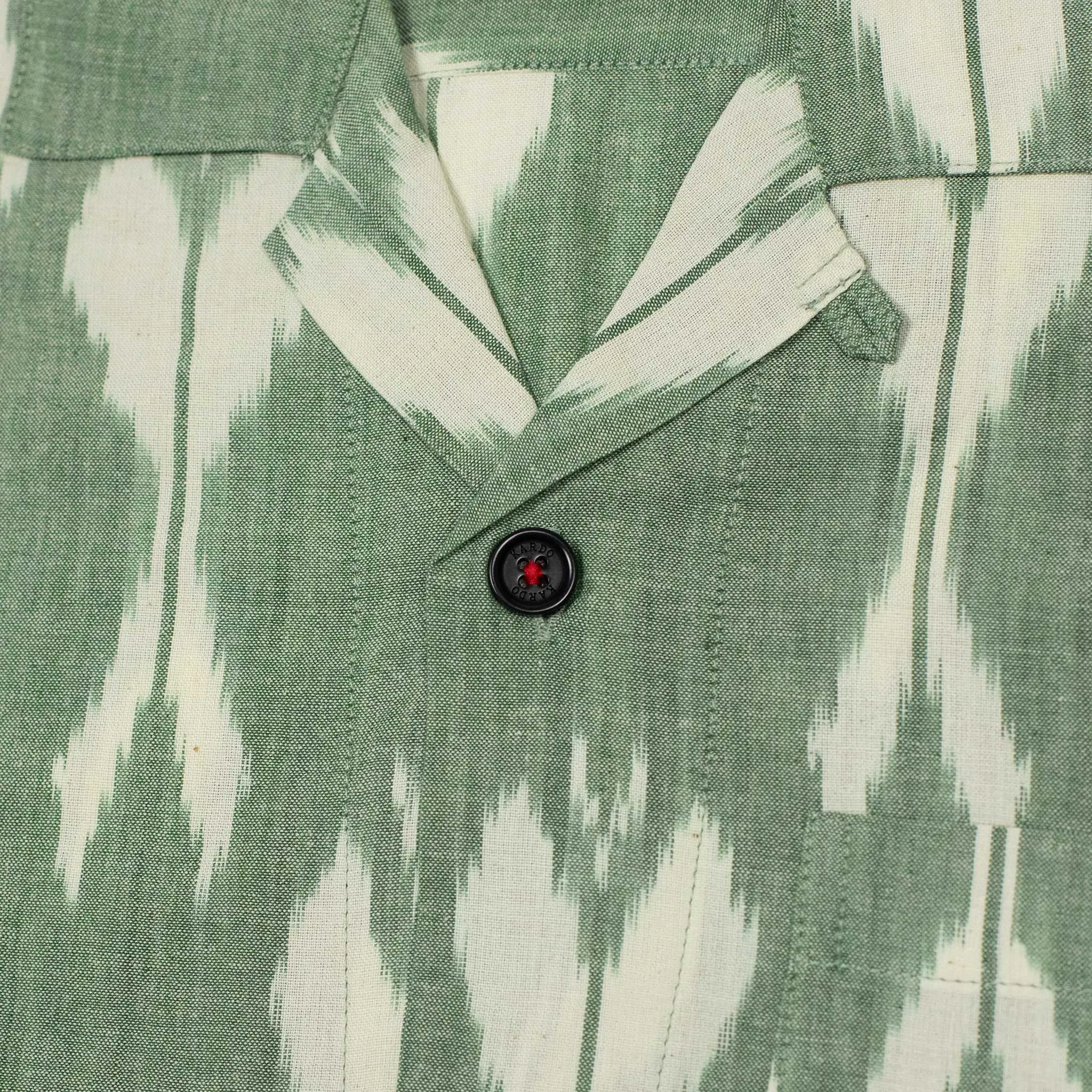 Ronen camp shirt in green traditional Ikat hand-loomed cotton