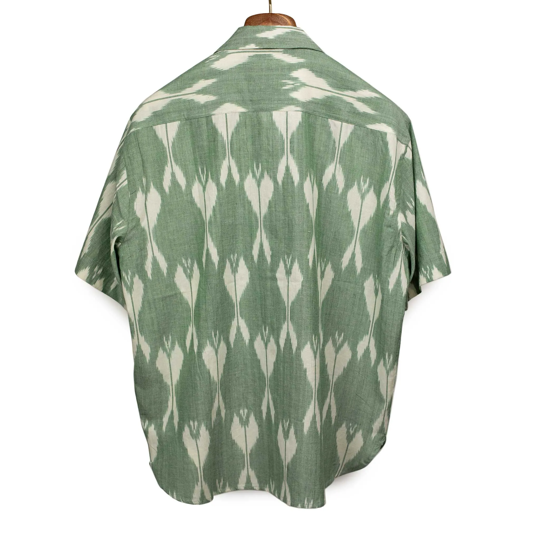 Ronen camp shirt in green traditional Ikat hand-loomed cotton