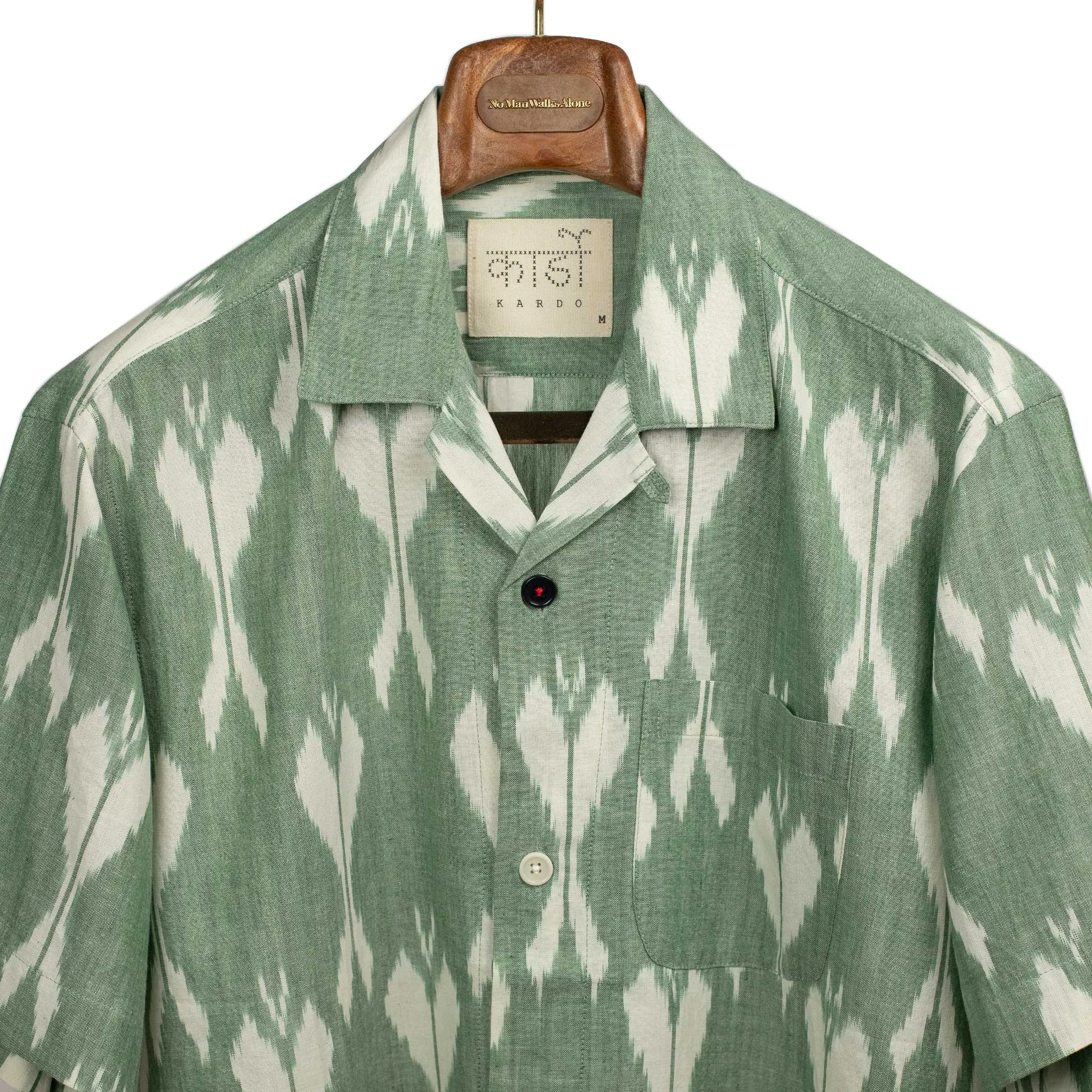 Ronen camp shirt in green traditional Ikat hand-loomed cotton